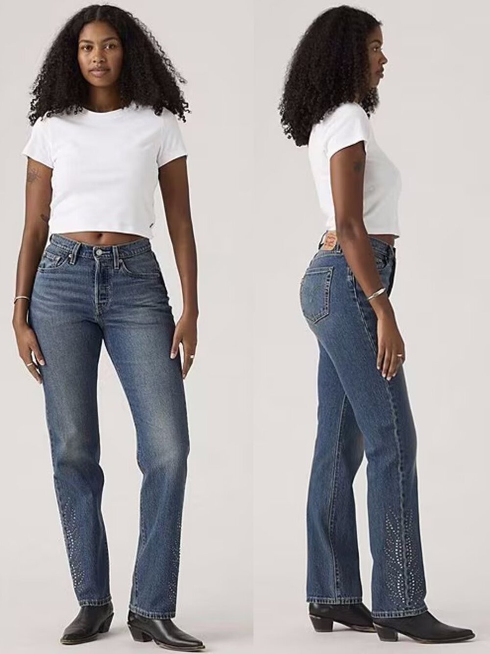 New Levi's 501 Curve Straight Leg Embellished Denim Jeans Size 28 x 30